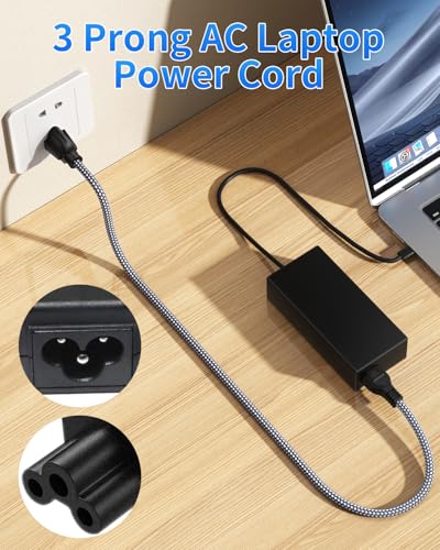 Power Cord,Riksoin 3 Prong AC Power Cable 10FT/3M Nylon Braided Replacement 3 Pin Power Cord for DellHP LG Lenovo Asus Acer Toshiba Laptops/Notebooks,Monitors,Printers,Scanners- Gray - size: 10 feet