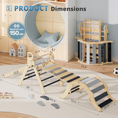 10-in-1 Pikler Triangle Set, Climbing Toys for Kids Grey Twilight - color: Grey Twilight