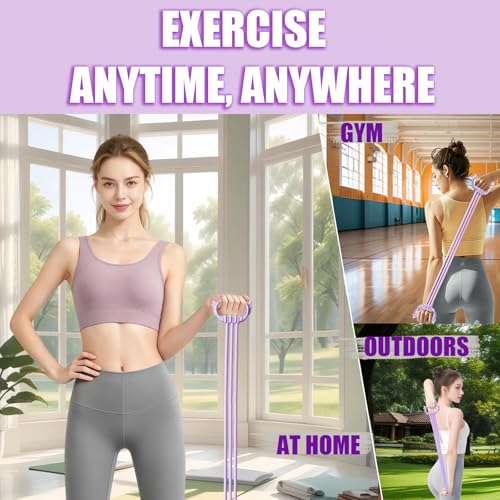 Figure 8 Resistance Bands with Handles, 6 Tube Adjustable Resistance Bands for Arms Back Exercise, Arm Bands for Workout, Strength Training & Full Body Fitness - color: purple