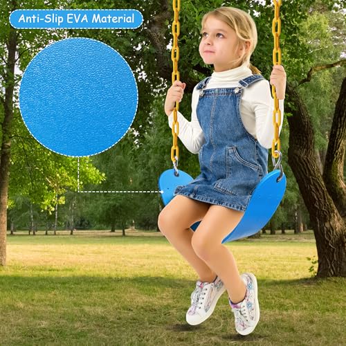 Sunnyglade 2PCS Swings Seats Heavy Duty with 66" Chain Support 250lb Blue | Playground Outdoor Swing Seat Replacement with Snap Hooks, Coated Chains, Soft Eva Seat, Non-Slip Design & 250 Lb Capacity - color: Blue