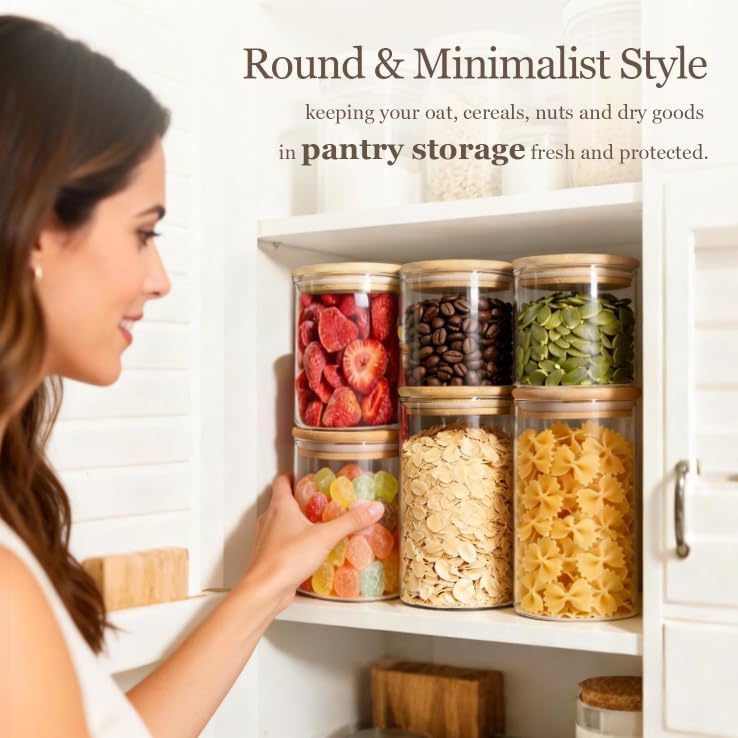 ComSaf Glass Storage Containers with Lids, Set of 6 Jars (0.6Qt/1Qt/1.5Qt)