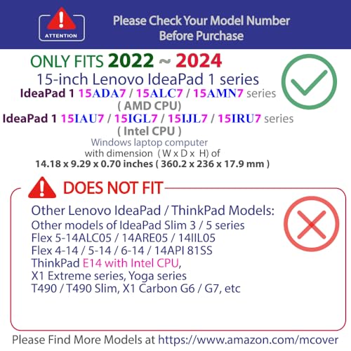 mCover Case Compatible ONLY for 2022-2024 15" Lenovo IdeaPad 1 Series (15ADA7 / 15AMN7 / 15ALC7 / 15IAU7 / 15IGL7 / 15IJL7 / 15IRU7) Windows Laptops (NOT Fitting Any Other Models)- Aqua - color: Aqua