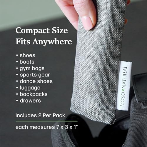 Moso Natural Shoe Deodorizer Inserts (3 Pack) Charcoal Odor Absorber for Shoes, Gym Bag & Boot Deodorizer, Unscented Shoe Odor Elimination, Air Purifying Bags, Lasts 2 Years (6 Bags) - style: 3 Pack (6 Total)