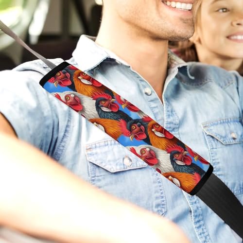 Soft Padded Seat Belt Cover for Girls and Boys, Stroller Pushchair High Chair, 2 Piece Roosters Animals Funny Chicken Shoulder Protector Anti-Slip Pad - color: Pattern 373