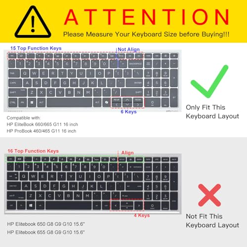 CaseBuy Keyboard Cover for 2026 2025 2024 HP EliteBook 660 665 G11 16, EliteBook 460 465 G11 16 inch, HP ProBook 460 465G11 16" Laptop Protective Skin -Black - color: Black
