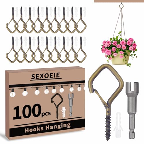 100 PCS Bronze Eye Screw Hooks for Hanging Heavy Duty with Safety Buckle.Metal Ceiling Hooks for Hanging Plants Cup Wind Chime Bird Feeders Patio Lights At Indoor&Outdoor - color: Bronze, size: 100Pcs