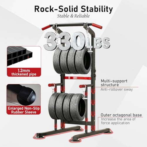 Power Tower Pull Up & Dip Station Multi-Function Home Strength Training Fitness Workout Station Height Adjustable - color: Black And Red