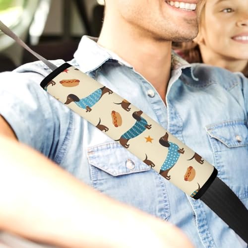 Universal Soft and Comfortable Car Seat Straps Shoulder Pads for Adult Use, Stroller Pushchair High Chair, 2PCS Sausage Dog Dachshund Beige Harness Pads Strap - color: Pattern 35