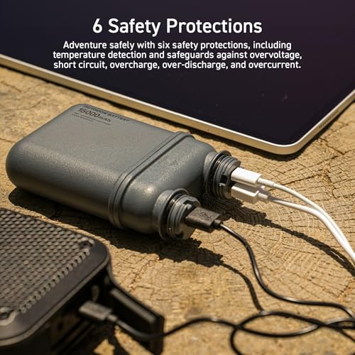 ELECOM NESTOUT Rugged Power Bank, 15000mAh Outdoor Charger, 32W USB C Fast Charging PD, Waterproof IP67, Heavy Duty Shockproof, Tactical Battery Pack for iPhone Tablet Hiking Camping Survival (Gray) - color: Gray Blue