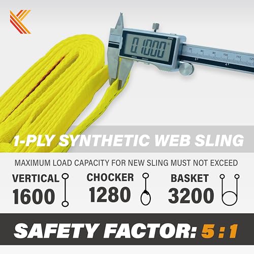 1-Ply Lifting Sling Straps 1”x 12ft - 1650lbs Vertical Capacity Heavy Duty Flat Eye Lift Sling, for Rigging Moving Towing Hoisting -2Pack - Kodiak Straps - color: 2 PACK, size: 1inch x 12ft