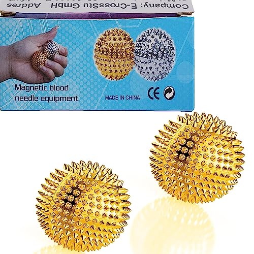 Spiky Massage Ball, Magnetic Balls, Hand Massage Ball Gold Ball 1 Pair, Hand Acupuncture Ball Massage for Adult and Kid, Hand Exercise Squeeze Balls for Pain Pressure and Stress Relief - color: Gold, size: 47 mm