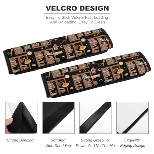 Universal Soft and Comfortable Seat Belt Cover for Adult Use, Stroller Pushchair High Chair, 2 Pack Aesthetic Bookshelf Cat Shoulder Harness Cover - color: Pattern 201