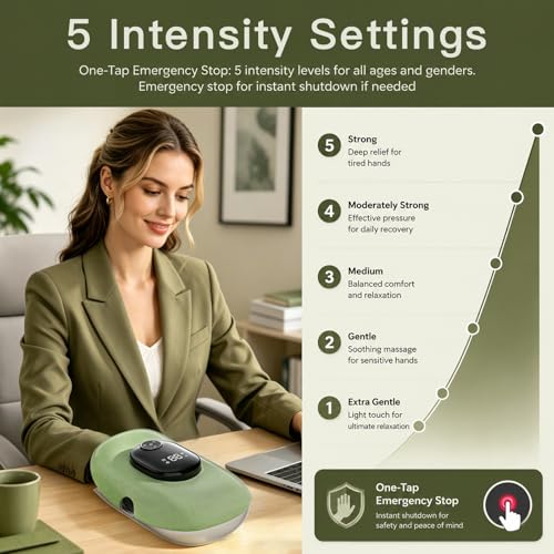 Hand Massager with Heat and Compression, Finger Stretch&Knuckle Stretching, 4 Massage & 5 Compression & 3 Temperatures Modes, Gifts for Women Men (Green) - color: Green26