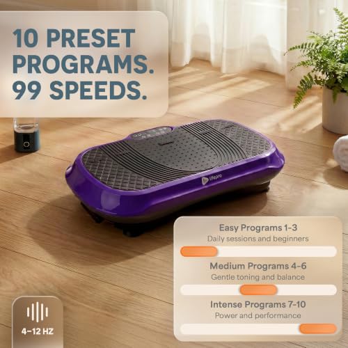 Lifepro Waver Vibration Plate Exercise Machine with 99 Speeds & 10 Presets | Resistance Bands, Non-Slip Surface, 330 lbs Capacity — Vibration Plate for Lymphatic Drainage, Body Toning, Full-Body Workout - color: Purple