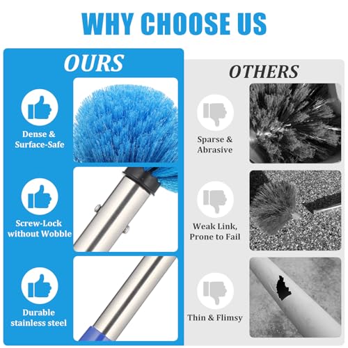 Cobweb Duster with Extension Pole - 6 FT Lightweight Stainless Steel Extendable Duster Ceiling Fan Duster for High Ceilings, Medium Stiff PET Bristle Spider Web Brush for Indoor/Outdoor Cleaning - size: 6FT