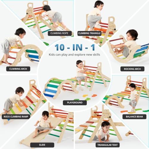 10-in-1 Pikler Triangle Set, Climbing Toys for Kids Neon Aurora - color: Neon Aurora