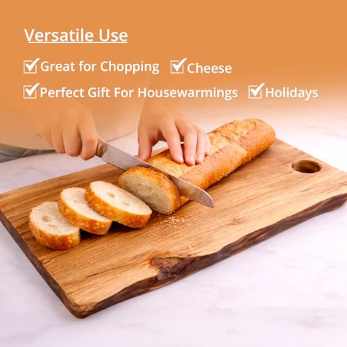 GoCraft Acacia Wood Live Edge Cutting Board – with Hole for Hanging | Rustic Rectangular Wooden Chopping Board | Charcuterie Cheese Tray | Food Serving Platter | Farmhouse Décor (Large) - size: 21"L x 12"W
