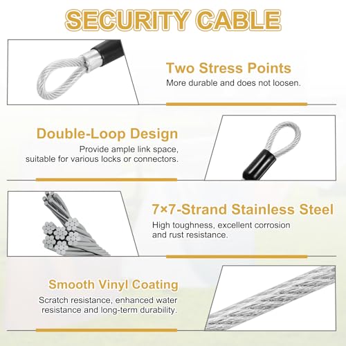 PATIKIL Security Cable Lock (5/32" Dia 1.6ft, Clear) Vinyl Coated 304 Stainless Steel Double Loop Flexible Wire Rope Safety Cable with Quick Links Locking Connectors - color: Clear, size: 5/32" x 1.6ft