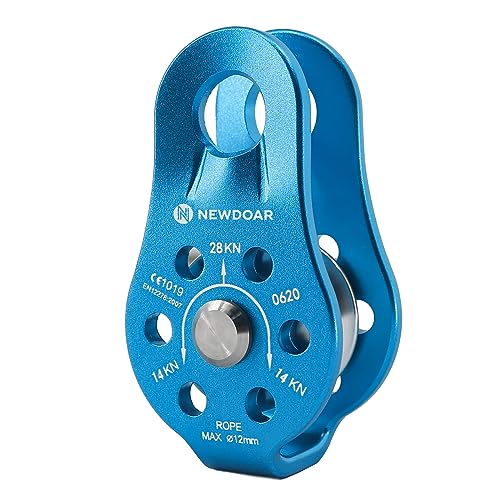 Fixed Plate Micro Pulley,28KN CE Certified General Purpose Small Aluminum Rope Pulleys for Climbing/Aloft Work/Rappelling/Rescue Etc - color: One Unit (28KN Pulley Blue)