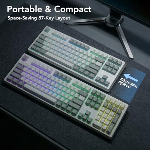 TECWARE Phantom+ Elite 87 Key RGB Mechanical Gaming Keyboard | 3 Mode Wireless Bluetooth 5.0 2.4GHz & USB C Wired | Hot Swappable 5 Pin | Double Shot PBT Keycaps | Wraith Pink Switch - White - color: Pink Switch, size: Phantom+ Elite 87 | White