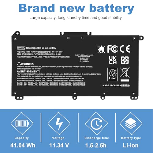 HW03XL Laptop Battery for HP Pavilion 15-EG 15-EG1025CL 15-EG1053CL 15-EH 15-EH1254NG 17-CN 17-CN0065CL 17-CN0023DX 17-CN0053CL 15T-EG 15Z-EH 17-CP 17S-CU 17T-CN 17Z-CP Series L97300-005 HSTNN-IB90 - size: HW03XL 8.94*4.96*0.71 in