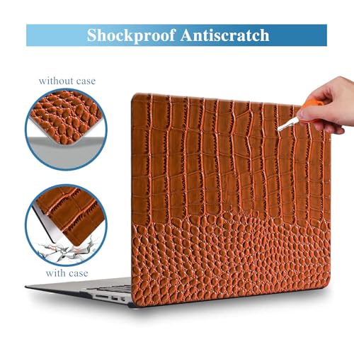 Crocodile Case for MacBook Air 13 inch M1 2022 2021 2020 2019 2018 A2337 A2179 A1932, Crocodile MacBook Air M1 Case, Aligator Skin Snakeskin PU Leather Hardshell & Keyboard Cover, Brown - color: # Shiny Brown Crocodile