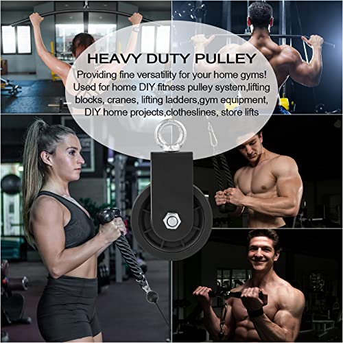 3.54 in Cable Pulley 360 Rotation Traction Wheel with Carabiner and Strap,Silence Smooth Detachable for DIY Gym Pulley System,DIY Gym Attachment Lifting Blocks,Ladder Lift,Hoists,Clothesline - color: 2 Pulley+2 Carabiner+2 Straps