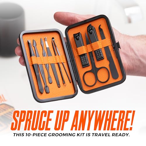Wild Willies 10-Piece Pedicure & Manicure Kit for Men & Women - Includes Nail Clippers, Scissors, Tweezers, Files - Compact Travel Nail Grooming Kit, Mens Nail Care Set