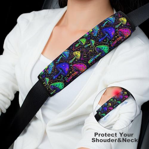 2 Pack Universal Soft and Comfortable Car Seat Belt Pad for Girls and Boys, Stroller Pushchair High Chair, Mushroom Plaid Purple Shoulder Protector - color: Pattern 220