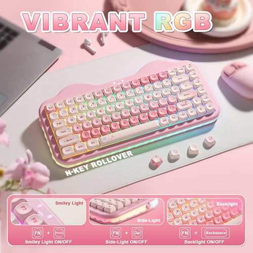YUNZII C75 Cute 75% Wireless Mechanical Keyboard (Pink, Milk Switch) | Creamy Cake Keyboard, BT5.0/2.4G/USB-C, Hot-Swap, NKRO, PBT MOA Keycaps,5500mAh RGB Gasket Mount for Mac/Win/Gaming/Office - color: Pink, size: Milk V2 Switch