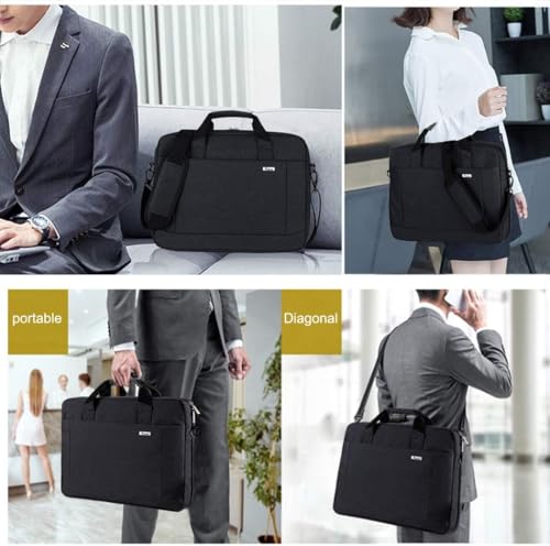 Voova 15.6-15 Inch Laptop Bag, Computer Bag, MacBook Bag, Black | Expandable splash-proof laptop messenger bag with removable strap; fits notebooks, MacBook, HP, Dell, Lenovo and Asus - color: Black, size: 14-15.6 Inch