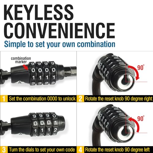Straight Combination Bike Lock Cable - 3/8 inch (5FT, 10FT, 15FT, 25FT) Resettable Combination Lock, Anti-Theft Security Cable for Bicycles, Kayaks, Paddle Boards and Outdoor Gear (05 FT) - color: 05 FT