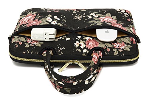 Black C Rose Patten water resistant Laptop Shoulder Messenger Bag Case Sleeve for 14 Inch 14.1 Inch Laptop,Laptop Briefcase - color: Black C Rose, size: 14-14.1 Inch