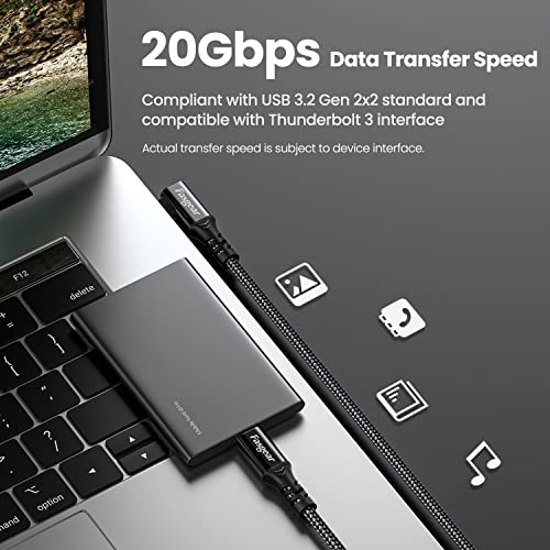 Fasgear USB C 3.2 Gen 2x2 Cable, 6ft, Black | 90 Degree, 20Gbps, 4K Video, 100W Charging, Compatible with [Thunderbolt 3/4] Mac-book Pro,i-Pad Pro, USB-C Devices - color: Black, size: 6 ft