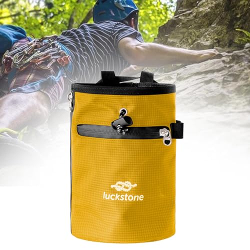 Rock Climbing Chalk Bag Waist Belt Chalk Carrier Bag with Zipper Pocket for Fitness Bowling Gymnastics Gym Weight Lifting - color: Yellow