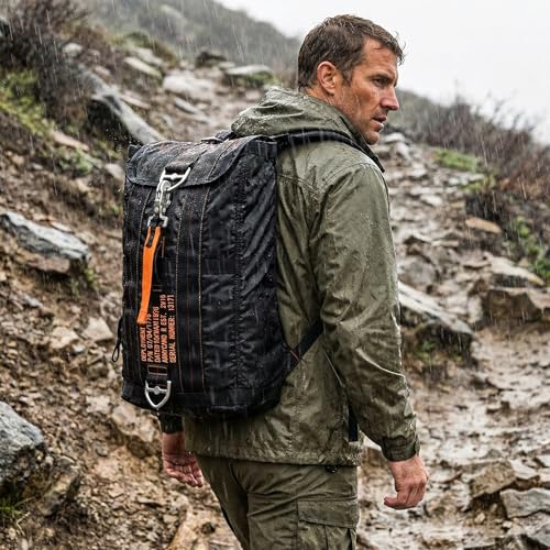 Military Tactical Backpack with Parachute Buckles, Nylon Daypack | Built for men and women for travel, outdoor hiking, camping, trekking, climbing, college, and daily carry - color: Black