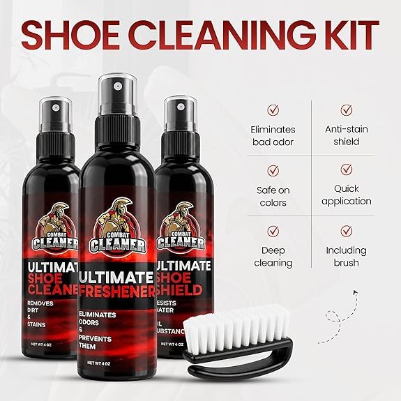 Combat Cleaner Shoe Cleaning Kit – Complete Sneaker Care Solution for Leather, Suede, Canvas, Mesh, Nubuck & More - color: Shoe Cleaner+shield+freshner
