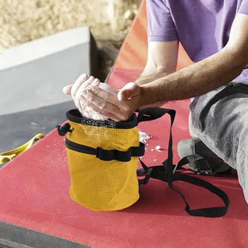 FABULETTA Climbing Chalk Bag for Rock Climbing, Gymnastics Chalk Pouch with Belt, No Leak Design, Storage Pockets, Adjustable Waist Strap for Bouldering and(Yellow) - size: Yellow