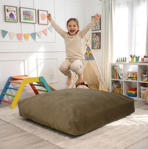 Foamma Crash Pad – (60’’ X 60’) (5 Ft X 5 Ft) Light Brown Corduroy Fabric – Sensory Crash Pad with Foam Blocks for Autistic Kids, Soft & Washable Cover – Ideal for Kids & Adults to Jump, Play, Relax - color: Light Brown, size: 60" x 60"