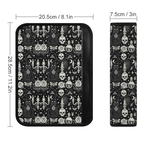 1 Pair Universal Soft and Comfortable Seat Belt Shoulder Pad for Kids, Stroller Pushchair High Chair, Black Cat Skull Goth Shoulder Protector, Anti-Slip Pad - color: Pattern 162