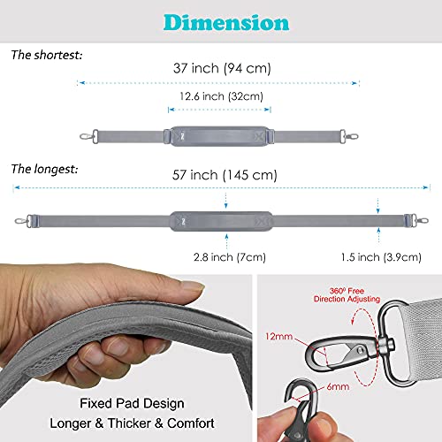 Bag Shoulder Strap, Padded Adjustable Shoulder Strap Replacement - color: Grey, size: 57"