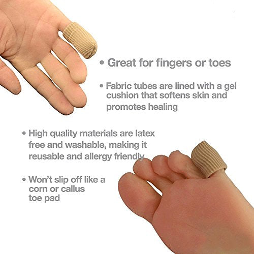 SOHLER 6 Packs Closed Toe Caps Finger Covers Sleeve Protectors, Stretchable Fabric Lined with Soft Gel (Small 3/8"x 2-1/2") - size: Small 3/8"x 2-1/2"