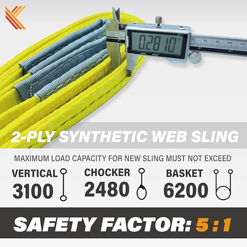 2-Ply Lifting Sling Straps 1”x 10ft - 3100lbs Vertical Capacity Heavy Duty Flat Eye Lift Sling, for Rigging Moving Towing Hoisting -1Pack - Kodiak Straps - color: 1 PACK, size: 1inch x 10ft