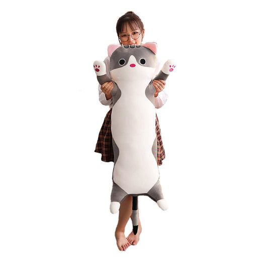 Jensquaify Long Cat Plush Pillow, Soft Cat Stuffed Animals Body Pillow Kitten Plush Hugging Pillow Toy Gifts for Kids (Gray, 35.4 inch)