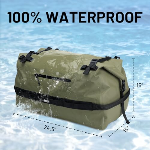 MIER Large Waterproof Duffel Bag - 60L/80L Dry Bag Backpack | Detachable Backpack Straps; Multi-Pockets; Roll-Top with Hook-and-Loop Closure; Motorcycle, Kayaking, Gym, Beach, Boating - color: Army Green, size: 80L
