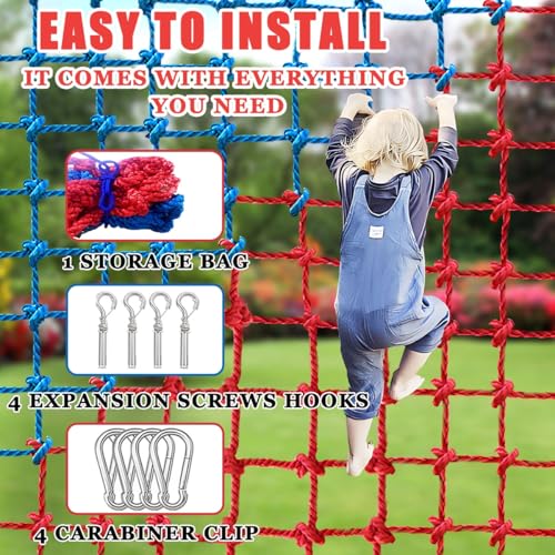 Climbing Cargo Net - Heavy Duty Large Military Net for Kids Outdoor, Safety Protection, Rope Ladder, Jungle Gyms, Swingset, Treehouse - Polyester Playground - size: 6ft x 6ft