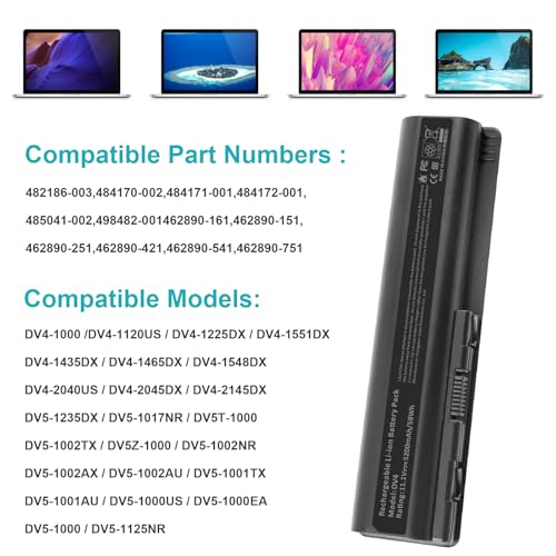 Laptop Battery for HP Pavilion G50 G60 G61G70 G71 Series DV4-2040US DV5-1010 CQ40 CQ45 CQ50 CQ60 EV06 KS524AA 462889-141 462890-542 484171-001 485041-001 HSTNN-DB72 HSTNN-CB72 HSTNN-IB72 HSTNN-UB72 - size: G50 8.94 × 4.96 × 0.71 in