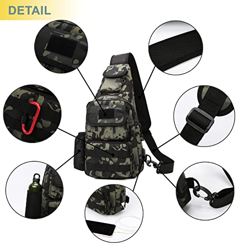 Tactical Shoulder Bag - 1000D Molle Military Backpack Outdoor Daypack Chest Pack (Black) - color: Black