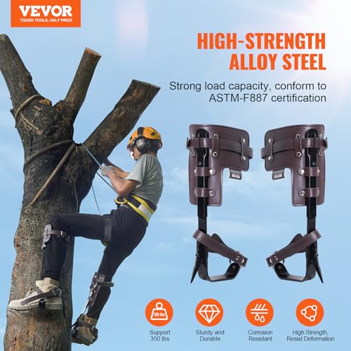 VEVOR Tree Climbing Spikes, 1 Pair Height-Adjustable Climbing Spurs, 350lbs Load Capacity Tree Climbing Gear with Straps, Arborist Equipment for Climbers, Hunting, Fruit Picking - color: Brown (Basic)