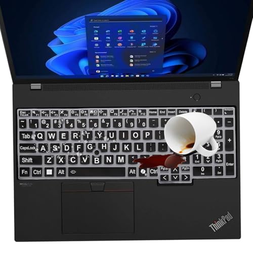 Keyboard Cover for Lenovo ThinkPad E16 Gen 1 16", Thinkpad T16 P16 P16v P16s Gen 2/Gen 1 16", Thinkpad L15 Gen 4/3 15.6" (Not Fit Thinkpad Z16, L15 Gen 2/1) - color: Black（Large Print）